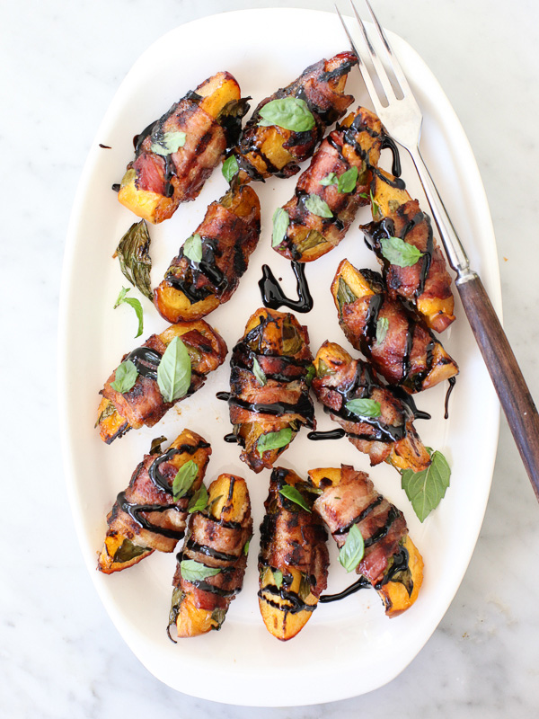 Heartweed's Kitchen: Bacon Wrapped Grilled Peaches with Balsamic Glaze