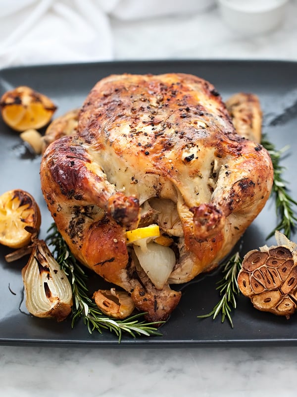 Whole Oven Roasted Chicken (Lemon Rosemary) | foodiecrush.com