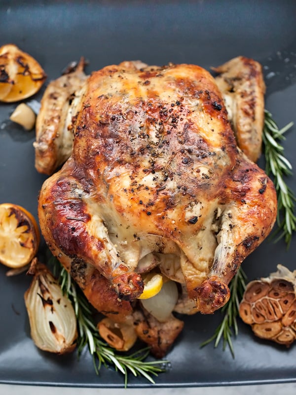 Whole Oven Roasted Chicken (Lemon Rosemary) | foodiecrush.com