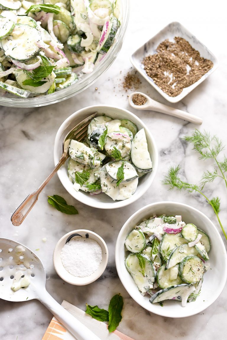 Creamy Cucumber Salad Recipe | foodiecrush.com