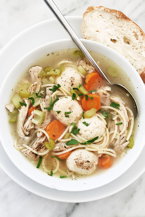 Matzo Ball Soup with Chicken Meatballs and Homemade Chicken Broth ...