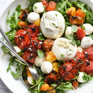 Roasted Tomato and Burrata Caprese Salad | foodiecrush.com