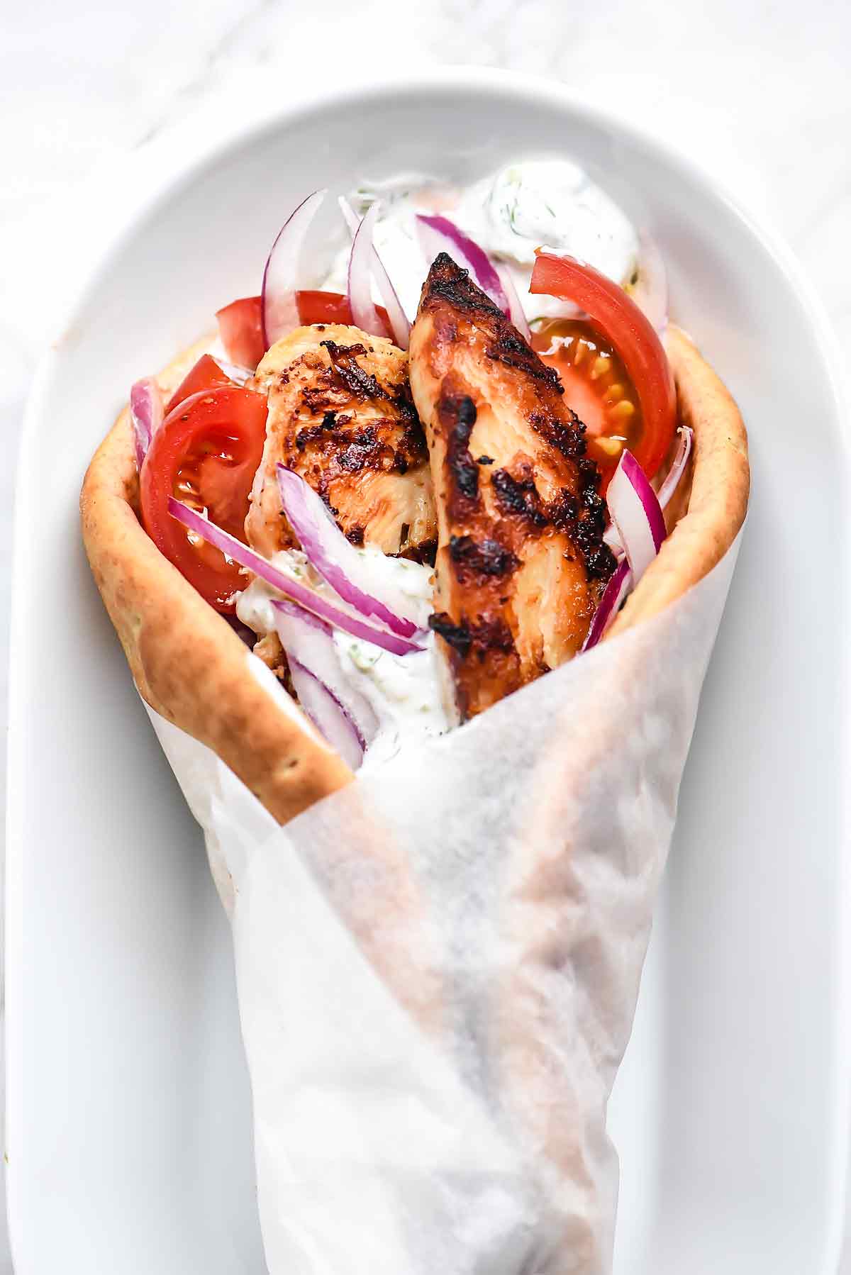 Easy Chicken Gyros with Tzatziki Sauce | foodiecrush.com