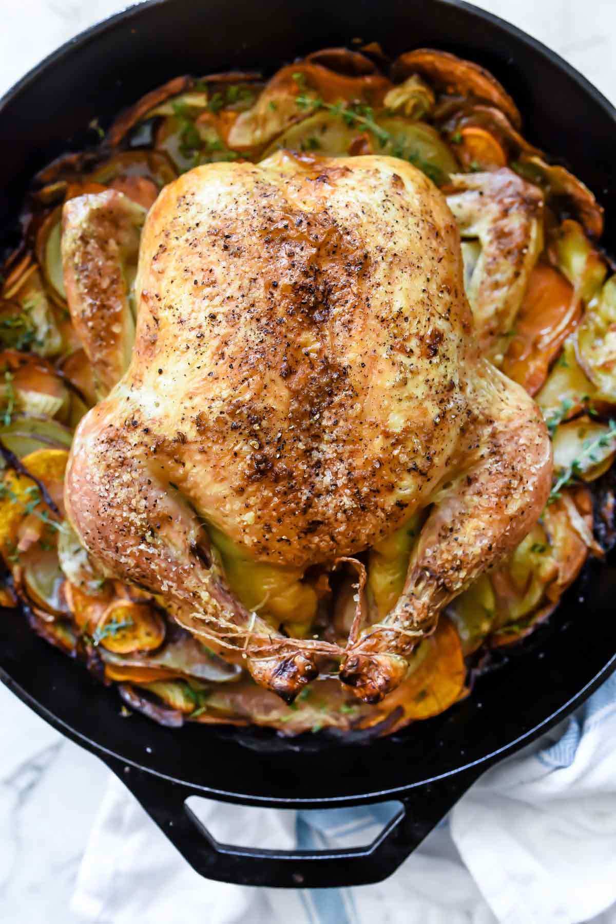 Cast-Iron Skillet Roasted Chicken With Potatoes | foodiecrush.com