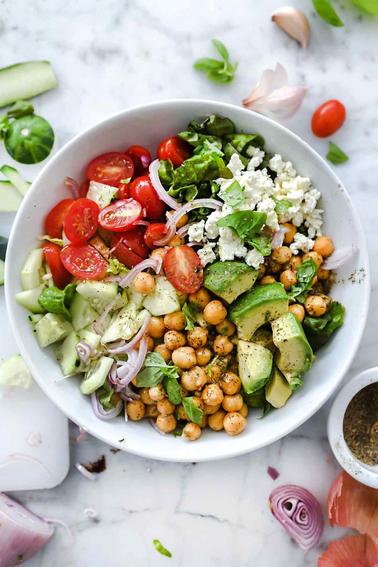 Crunchy Green Salad with Dilly Chickpeas and Avocado | foodiecrush.com