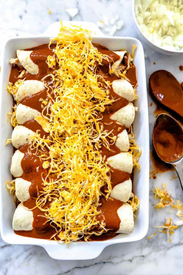 Easy Chicken Mole Enchiladas Recipe | foodiecrush.com