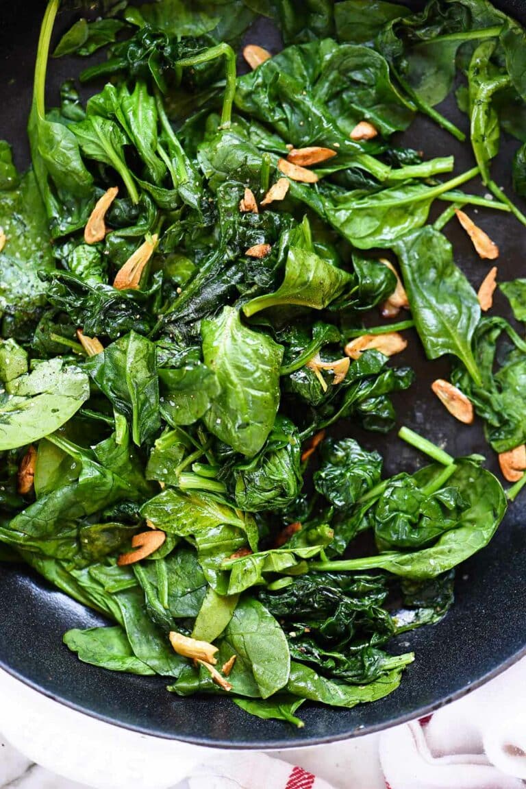Sauteéd Spinach with Garlic (Healthy Side Dish Recipe!) | foodiecrush.com