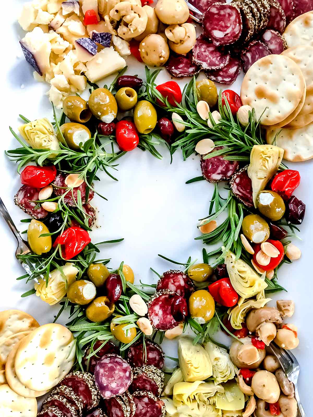 Antipasto Christmas Wreath Appetizer - foodiecrush .com